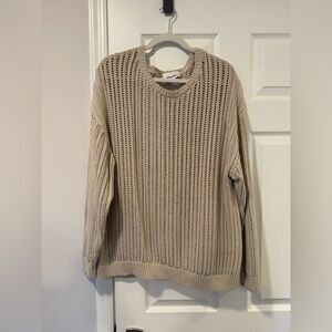 Aritzia Beige Open-Knit Crewneck Sweater